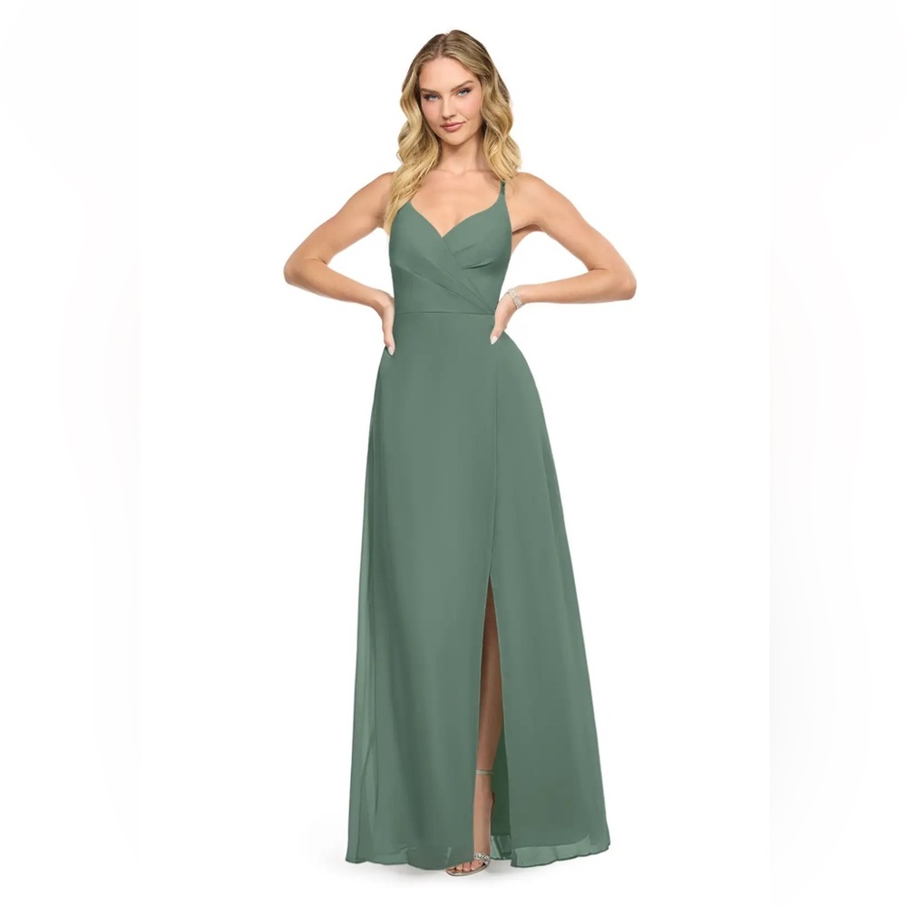 Azazie Davis dress in Eucalyptus